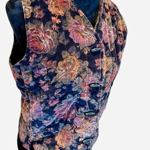 Women’s Vintage Vest Velvet Floral Quilted Vest 80's Medium Sun 'N Sand Boho